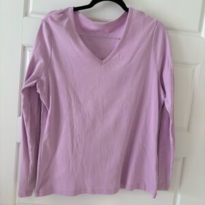 Lands' End Lilac Long Sleeve V-Neck Top